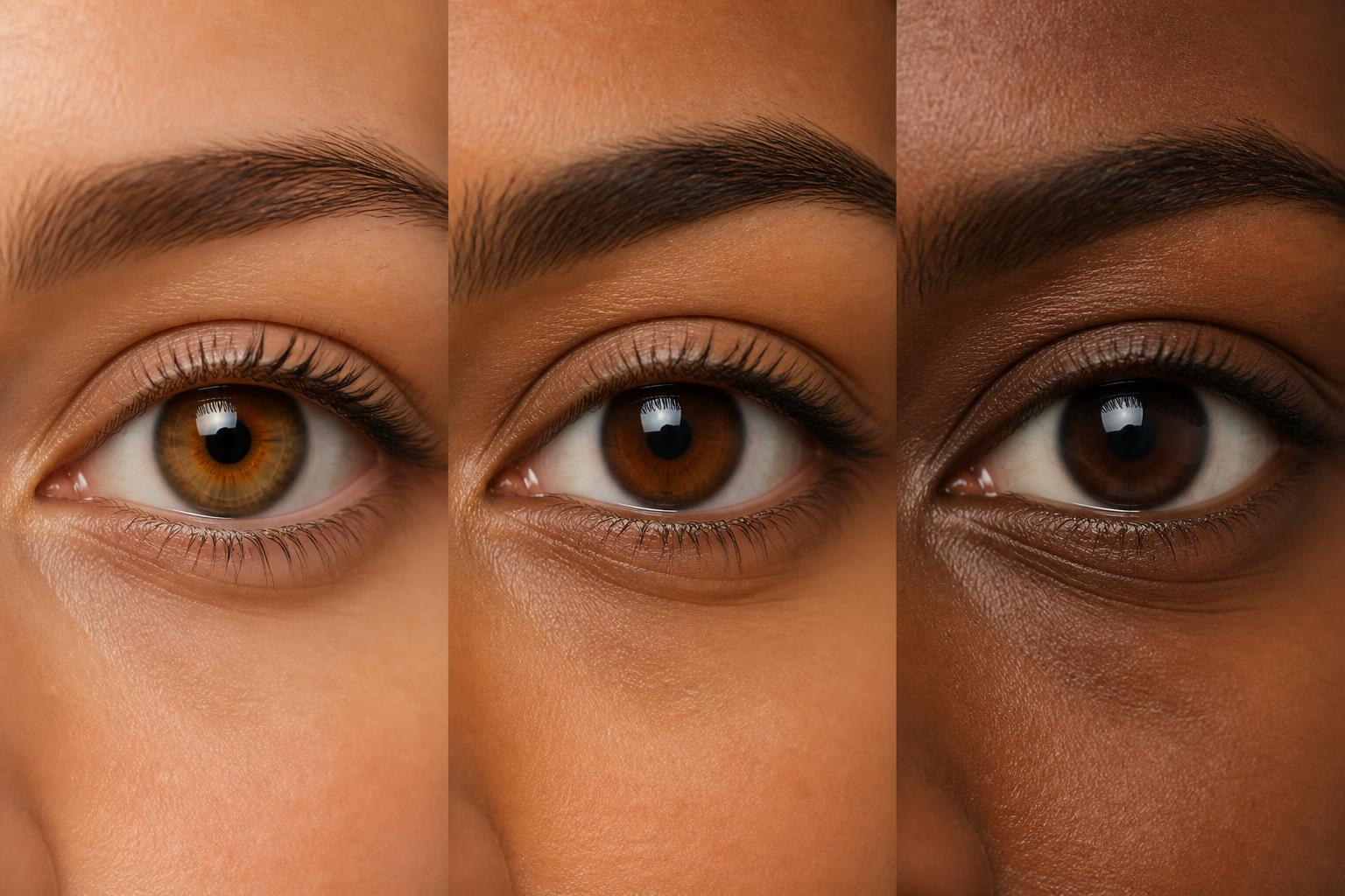 Comparison of different brown eye shades including light brown and dark brown eyes