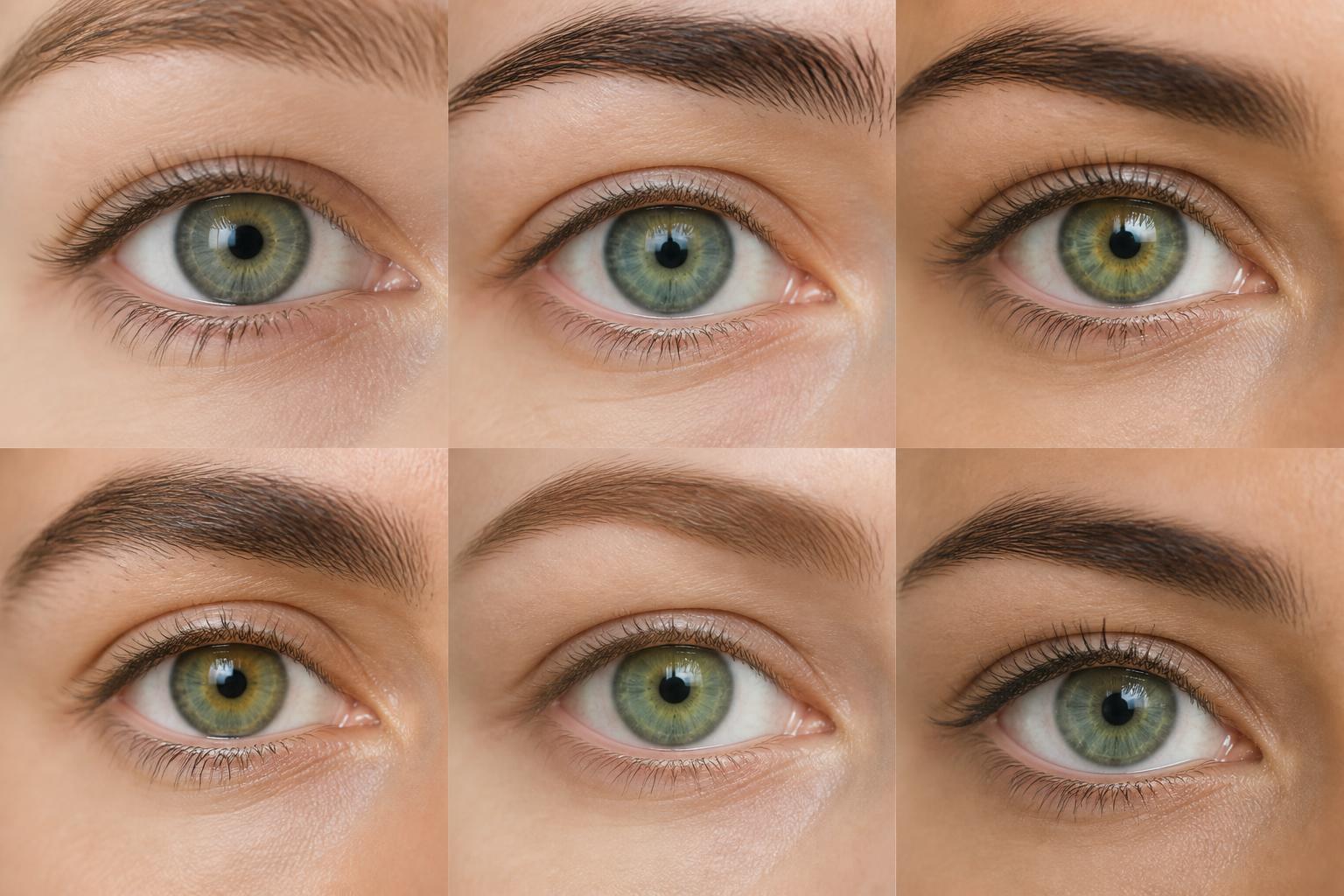 Close-up eye color comparison showing different green eye shades in natural light