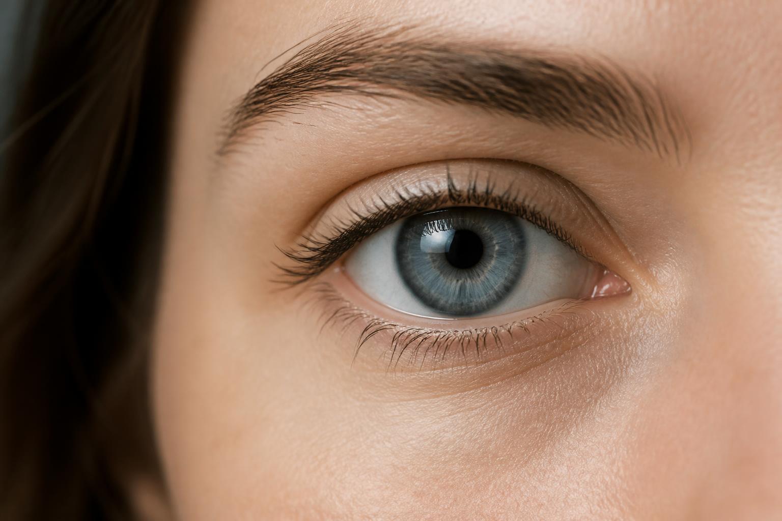 Close-up of a blue gray eye showing soft blue and gray tones