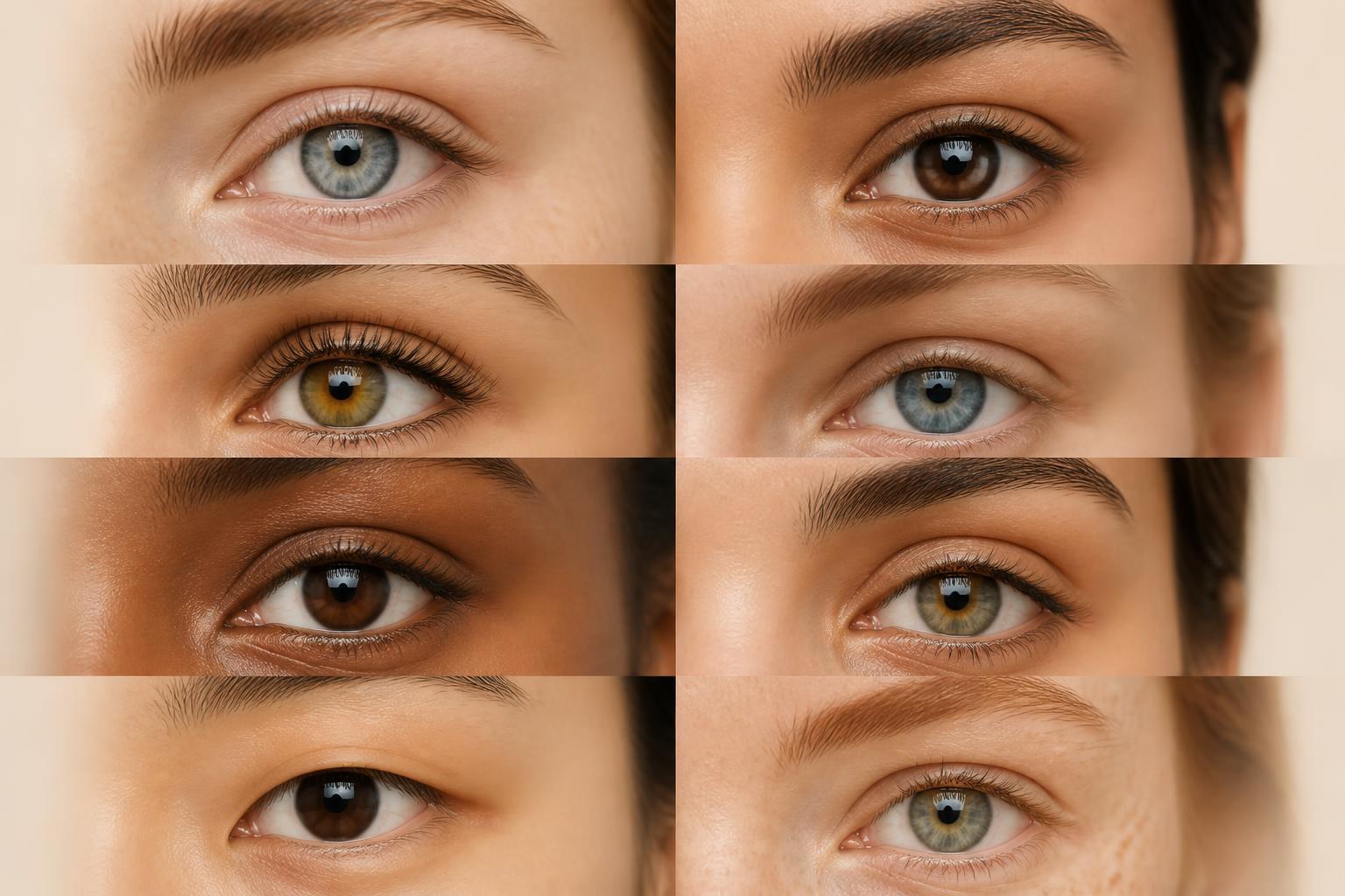 Palette visuelle de plusieurs teintes d’yeux sous une lumière naturelle