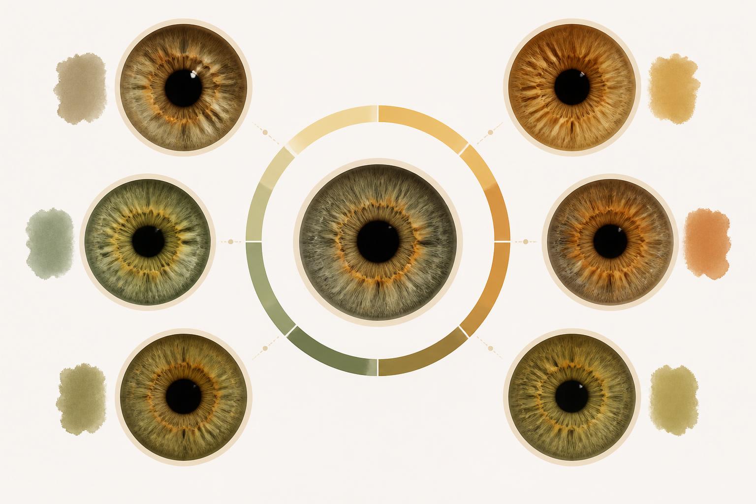 Visual chart showing different shades of hazel eyes and related eye colors