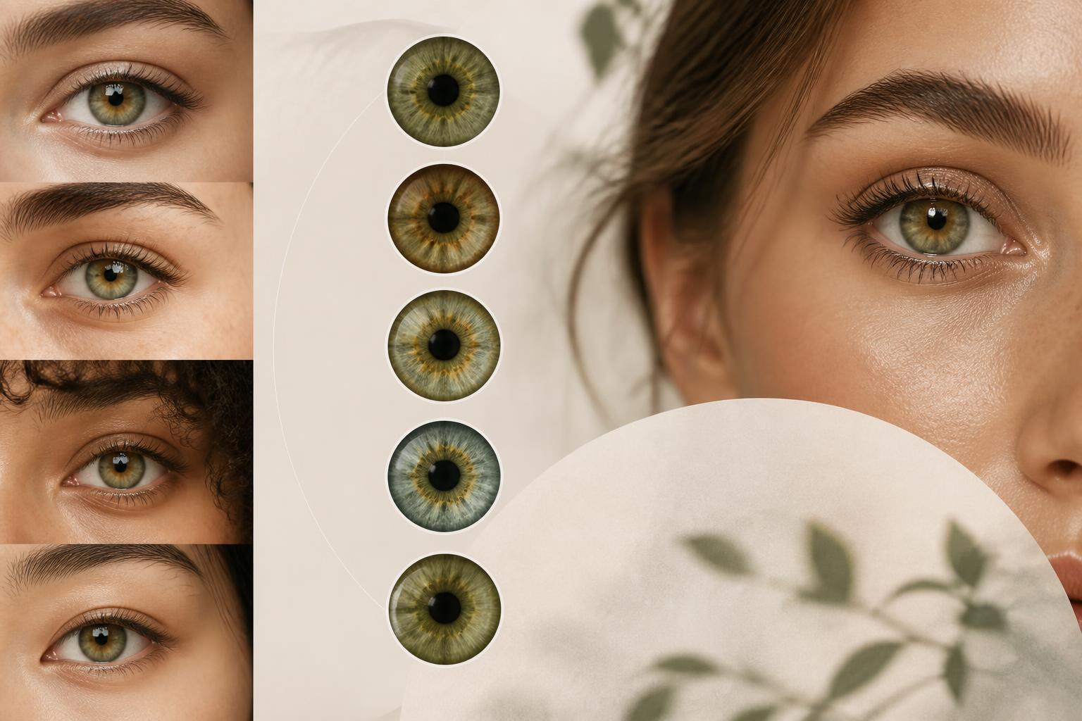 Comparaison de plusieurs nuances d’yeux verts sous une lumière naturelle