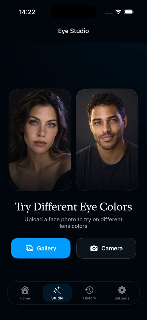 Eye Studio interface showing virtual eye color options
